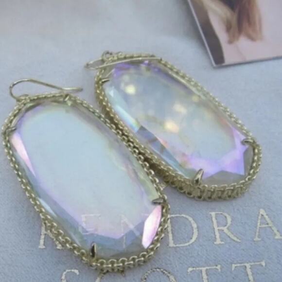 Kendra Scott Clear Iridescent Deily Earrings In Gold tone vintage‎ and rare HTF - Picture 14 of 14